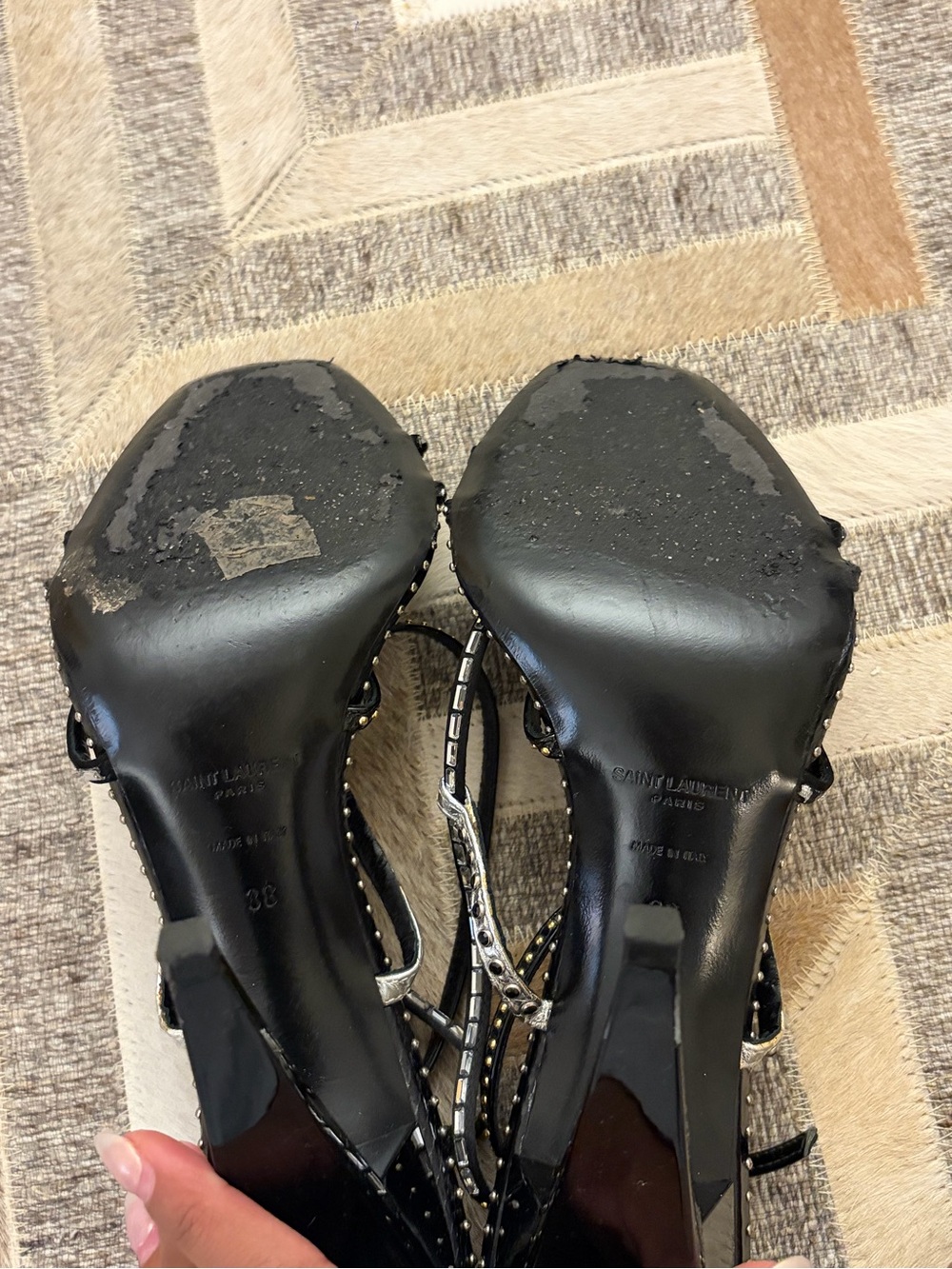 Saint Laurent Black Studded Wrap-Strap High Heels - Picture 6 of 7
